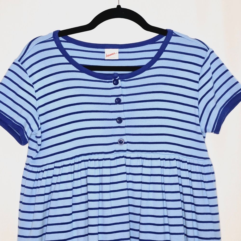 Hanna Andersson Blue Striped Knit Short Sleeve Everyday Play Dress Size 150 - Picture 2 of 7